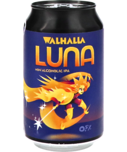 Walhalla LUNA IPA 0,5 % en canette, une IPA à faible teneur en alcool aux arômes frais d'agrumes, élaborée avec des houblons Centennial, Chinook et Cascade.